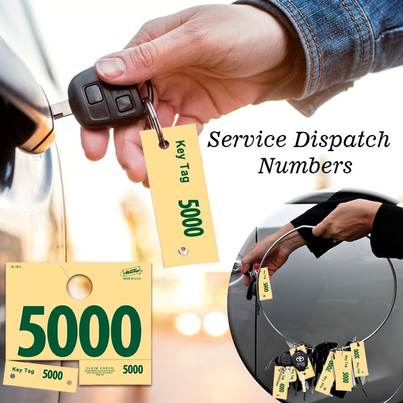 Versa-Tags 1000 Automotive Service Dispatch Numbers Mirror Hang Tags Numbered 5000-5999 RL78 Style Red Green Service Dispatch Numbers Manilla Card Stock with 1.25 Slotted Hang Cutout - Image 2